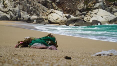 pollution carried by sea waves on tropical sandy shoreline