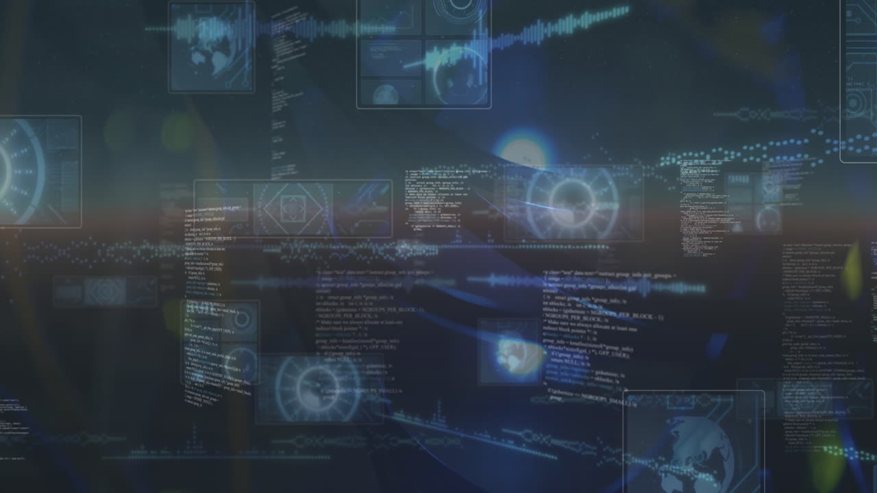 Animation of data processing on black background