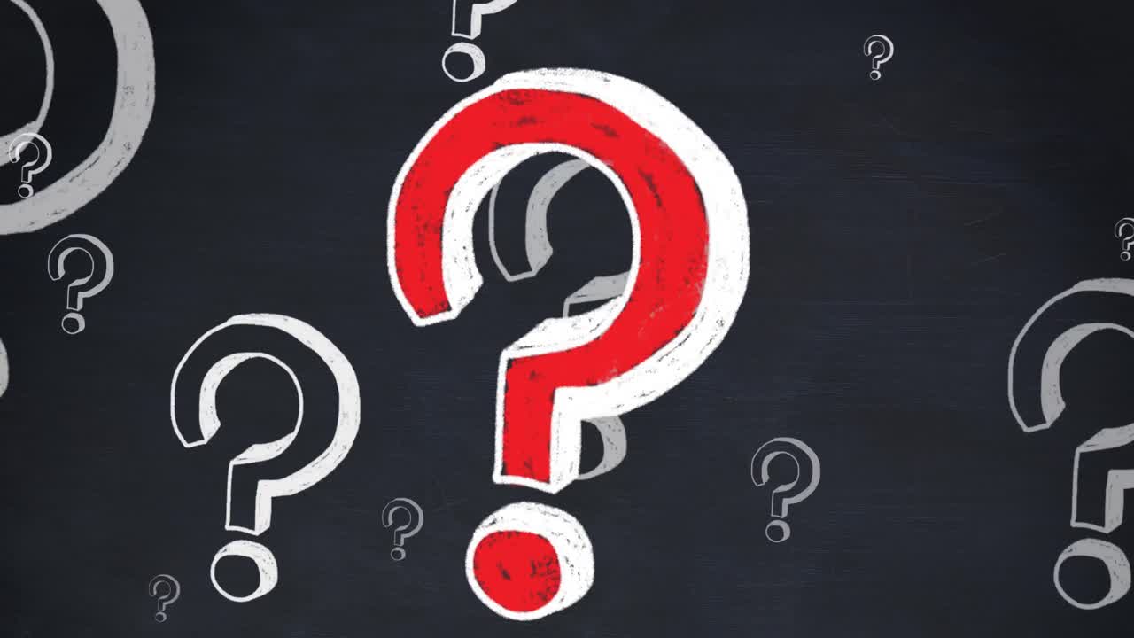 animación de signos de interrogación sobre fondo negro