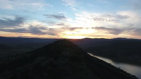drone view over lake salagou during sunset. south of france