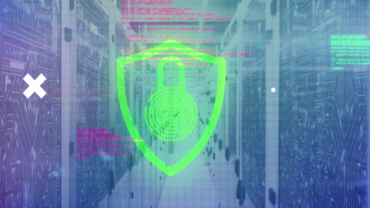 Animation of padlock over server room