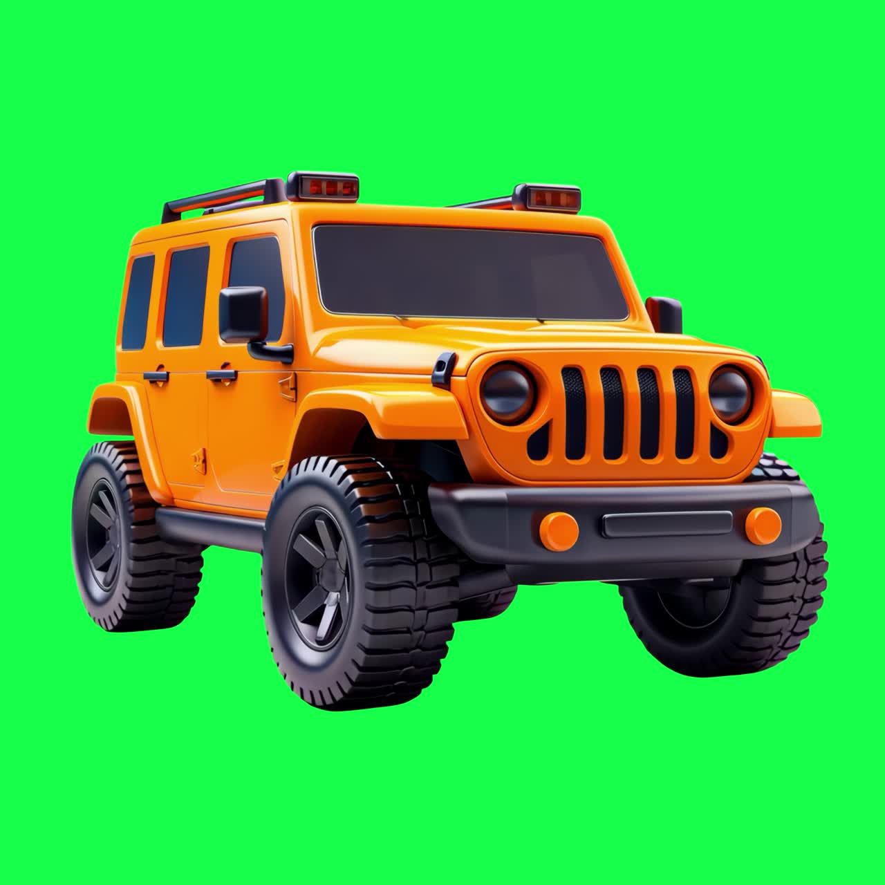 Animazione di design 3D di auto 4x4, video 4K trasparente, green screen