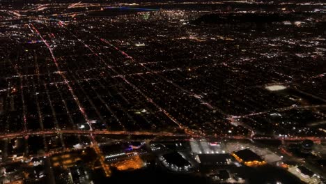 Aerial-view-of-Montreal-city-at-night,-Quebec-in-Canada