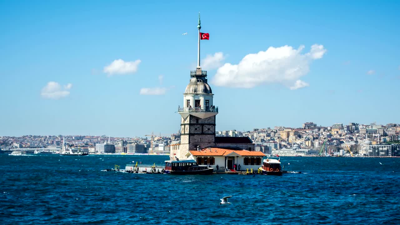 처녀의 탑과 아름다운 파란 하늘 이스탄불 배경 이스탄불 시리즈 하이퍼스 비디오