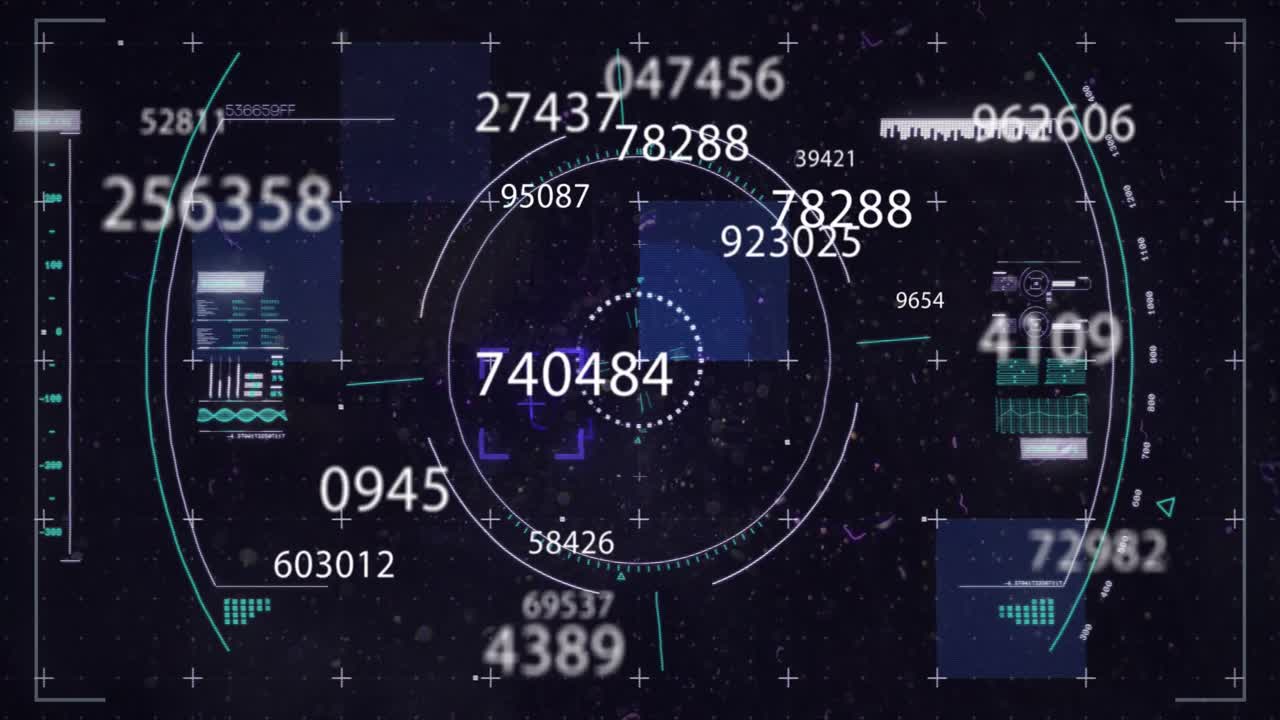 animación del cambio de números, escaneo del alcance y procesamiento de datos financieros