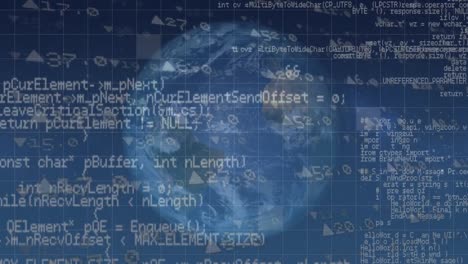 animation of data processing over globe on blue background