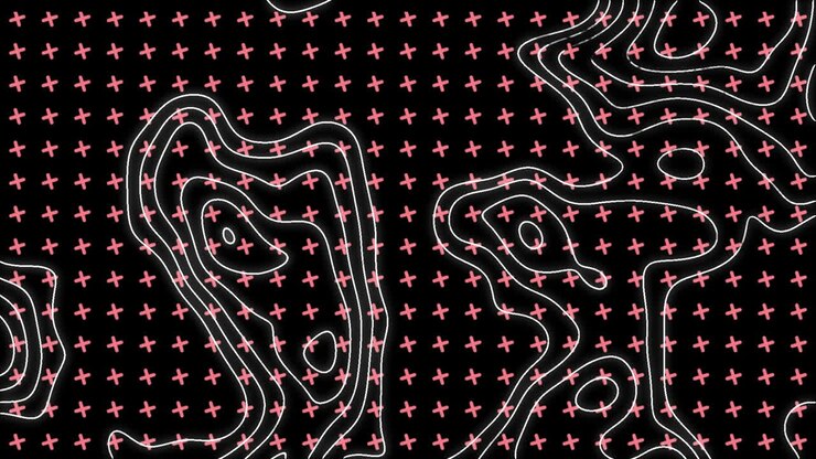 Animazione di croci su forme in movimento