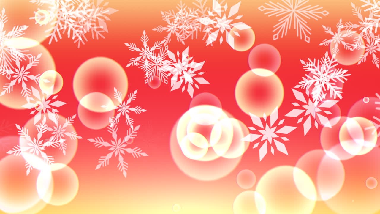 애니메이션은 빨간색 휴일 배경에 흰색 눈송이와 추상 입자를 날립니다.