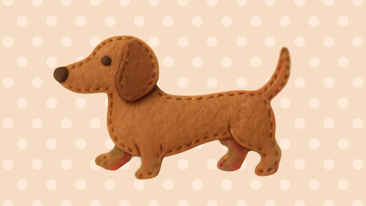 Cute stitched dachshund animation isolated asset, transparent 4K video, alpha channel, ProRes 4444