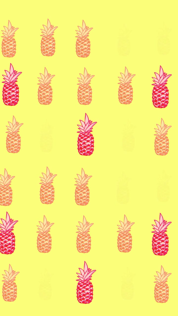 Animation of single pineapples floating on yellow background