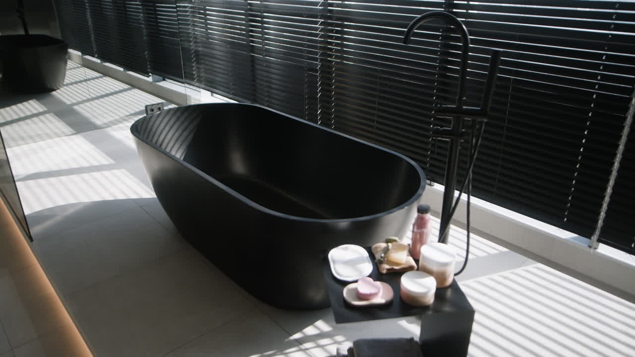 Modern Black Bathtub in a Luxurious Bathroom