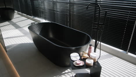 modern black bathtub in a luxurious bathroom