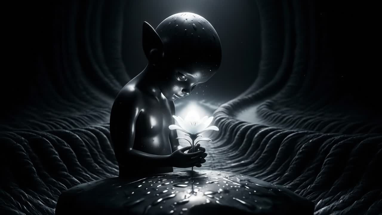 Ethereal Elf Child Holding a Glowing Flower