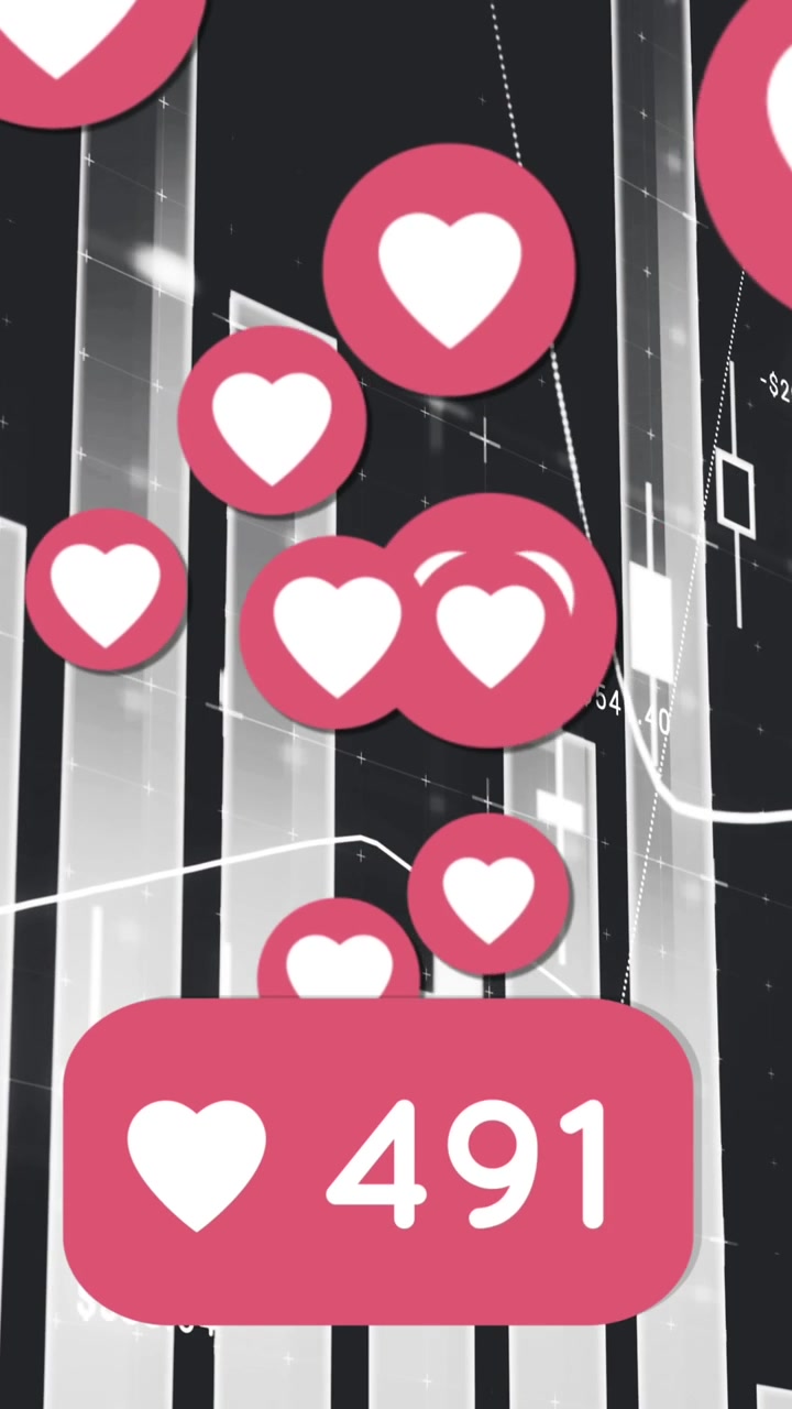 Animation of graphs and social media reaction on black background