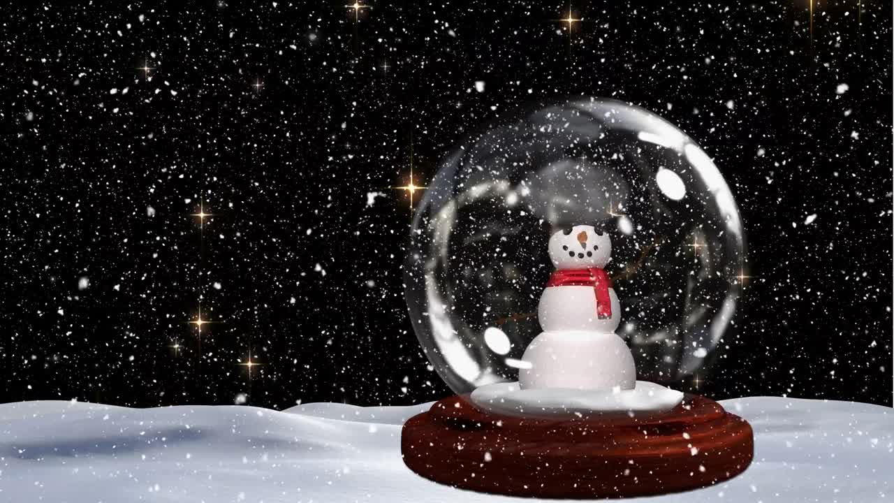 linda animación navideña del muñeco de nieve en un paisaje nevado 4k