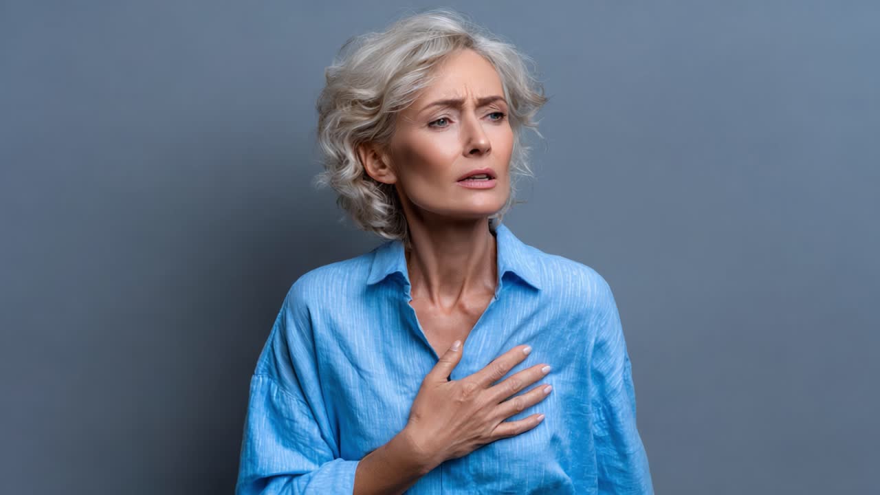 An Expressive Woman's Emotional Journey: Capturing the Subtle Changes in Expression and Emotion from Concern to Reflection Against a Simple Gray Background