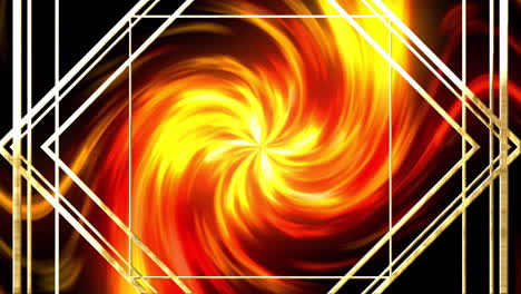 Animation of golden frame over red shapes moving