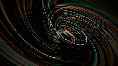 remolino en espiral de líneas de neón sobre fondo negro. animación. líneas de neon se mueven a velocidad creando una espiral. efecto de la espiral de neón de líneas giratorias