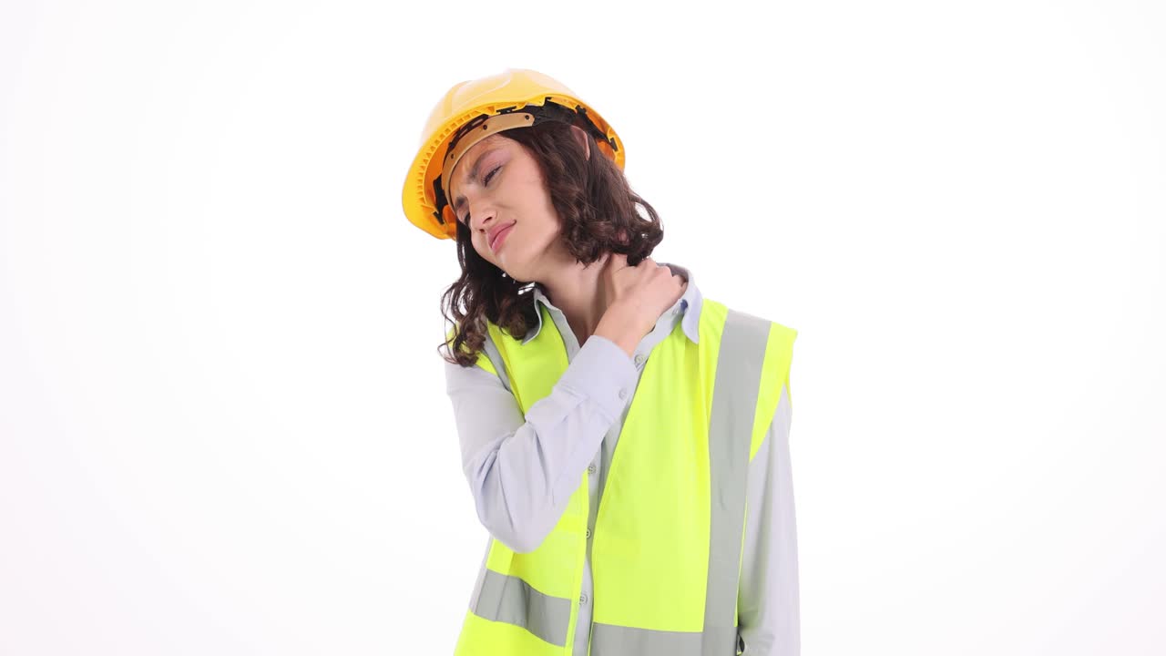 Woman Engineer or Construction Worker Experiencing Neck Pain