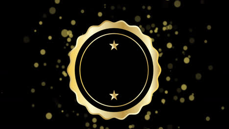 animation of medal with stars over moving golden dots on black background