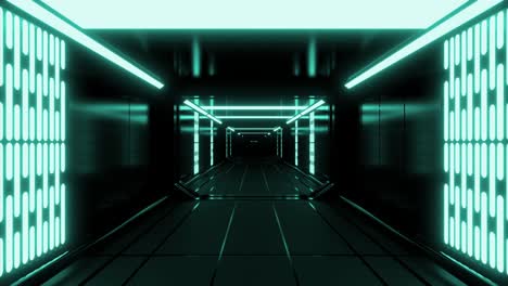 a futuristic corridor with glowing neon lights