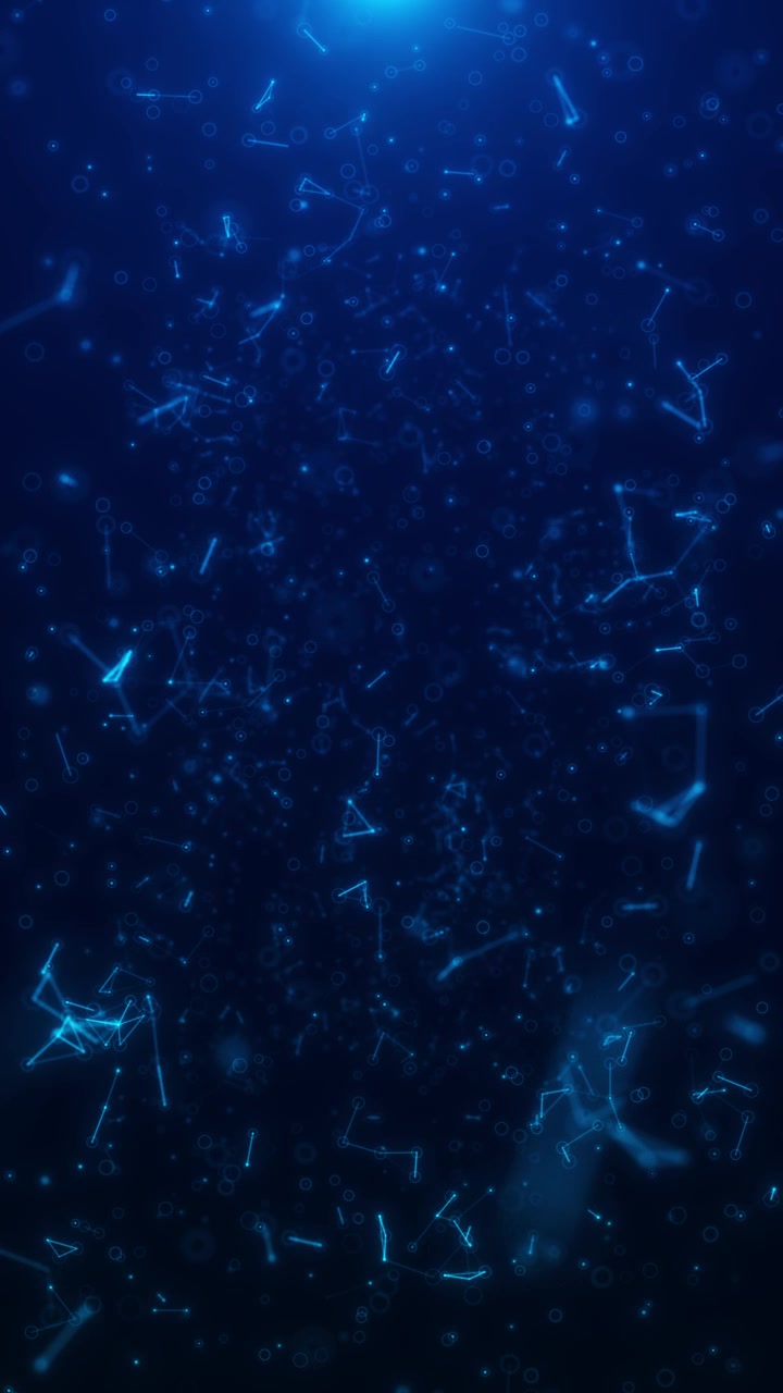 Blue molecular network particle background with glowing connected nodes polygon links bokeh blur and