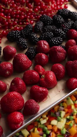 fresh fruit and vegetables on a drying tray