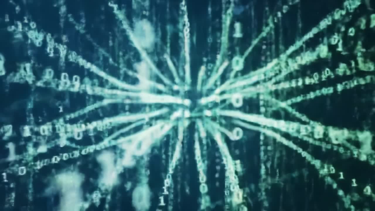 A captivating journey through the world of digital data, showcasing the interaction of binary code and complex visual patterns.