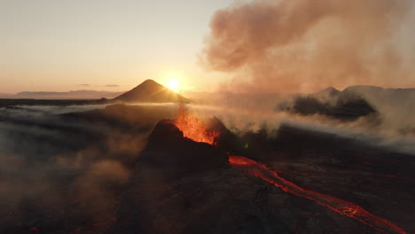 volcanic eruption at sunrise
