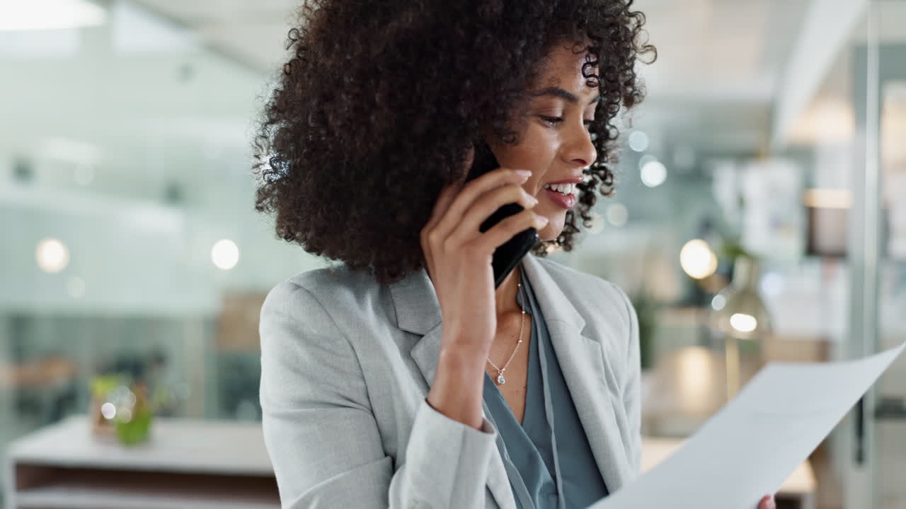 Phone call, documents and a happy business black