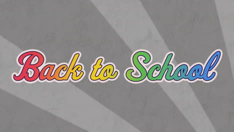 animación digital del efecto arco iris sobre el texto de regreso a la escuela contra un fondo radial gris