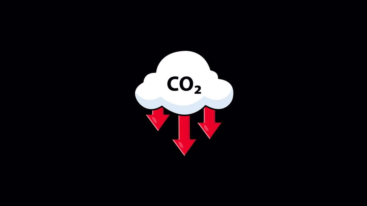 二酸化炭素削減を示す下向きの矢印が付いたCO2の雲。