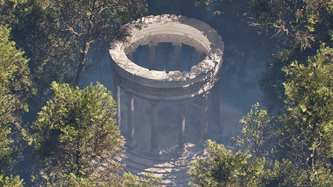 Ancient roman temple ruins discovered in a mysterious misty forest