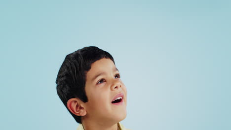 surprise, boy and child with decision