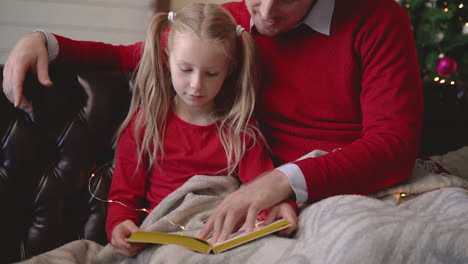 Vater-Und-Tochter-Sitzen-Auf-Dem-Sofa-Neben-Dem-Weihnachtsbaum