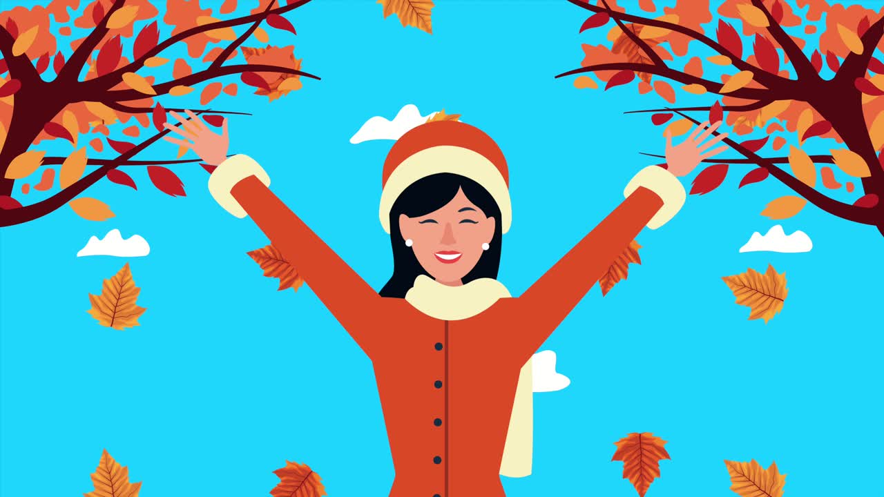 아름다운 여자와 나무 장면을 가진 하반기 애니메이션