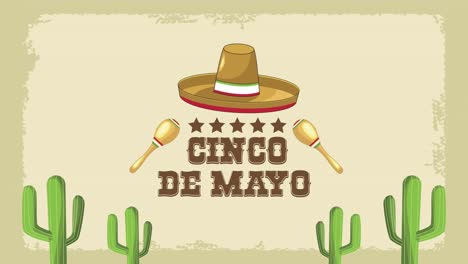 cinco de mayo con letras de maracas y sombrero mariachi