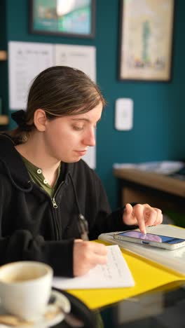 young woman working in a cafe