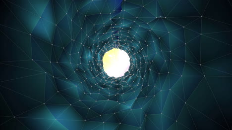 animación de un túnel oscuro con una red de conexiones a luces de colores móviles