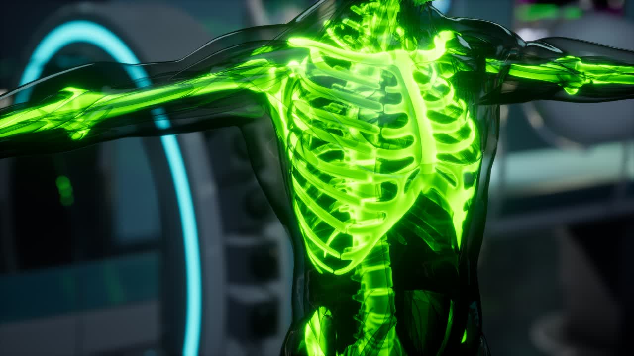 examen de escaneo de huesos de esqueleto humano en el laboratorio