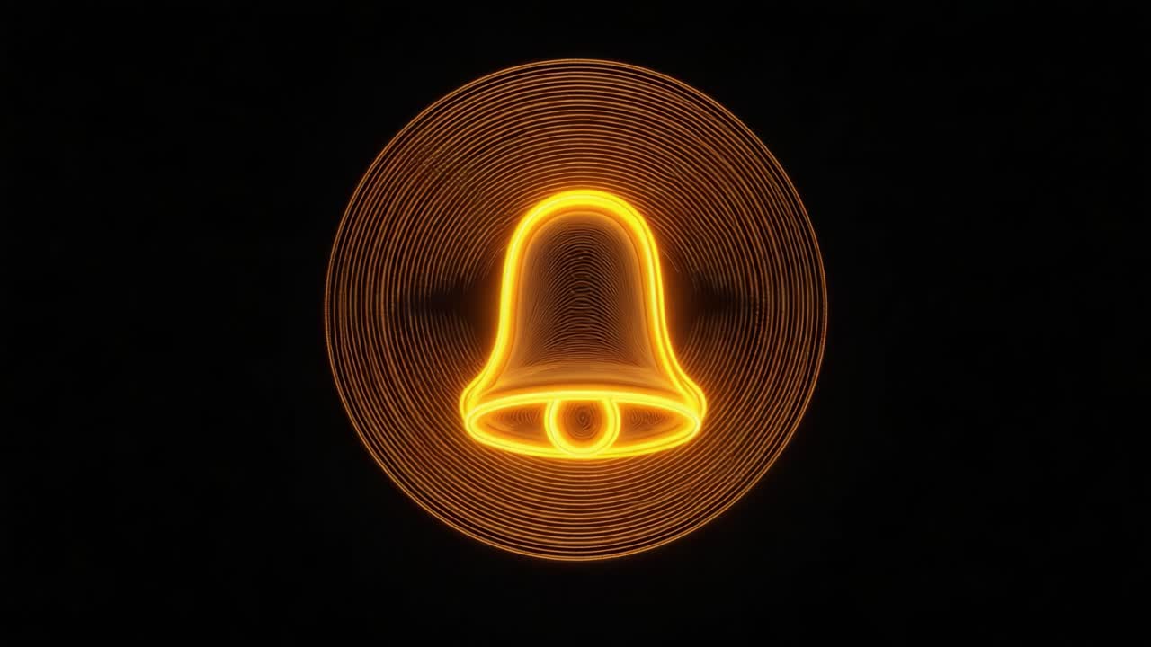 Illuminated Golden Bell Icon with Vibrant Sound Waves Representing Notifications and Alerts, Perfect for Visualizing Sound, Communication, and Attention-Catching Elements in Design