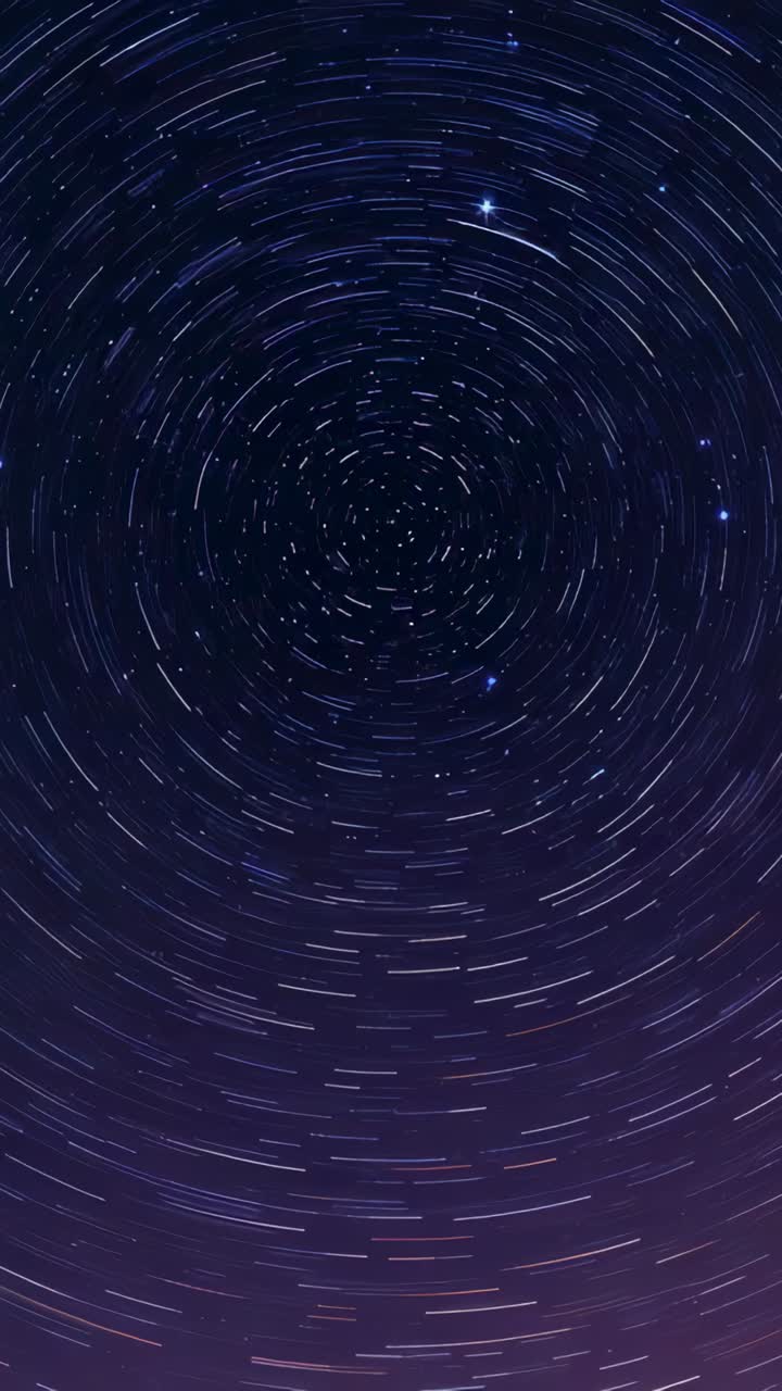 Vertical video: Exposure starting camera filming star trails near pole recording motion purple glow