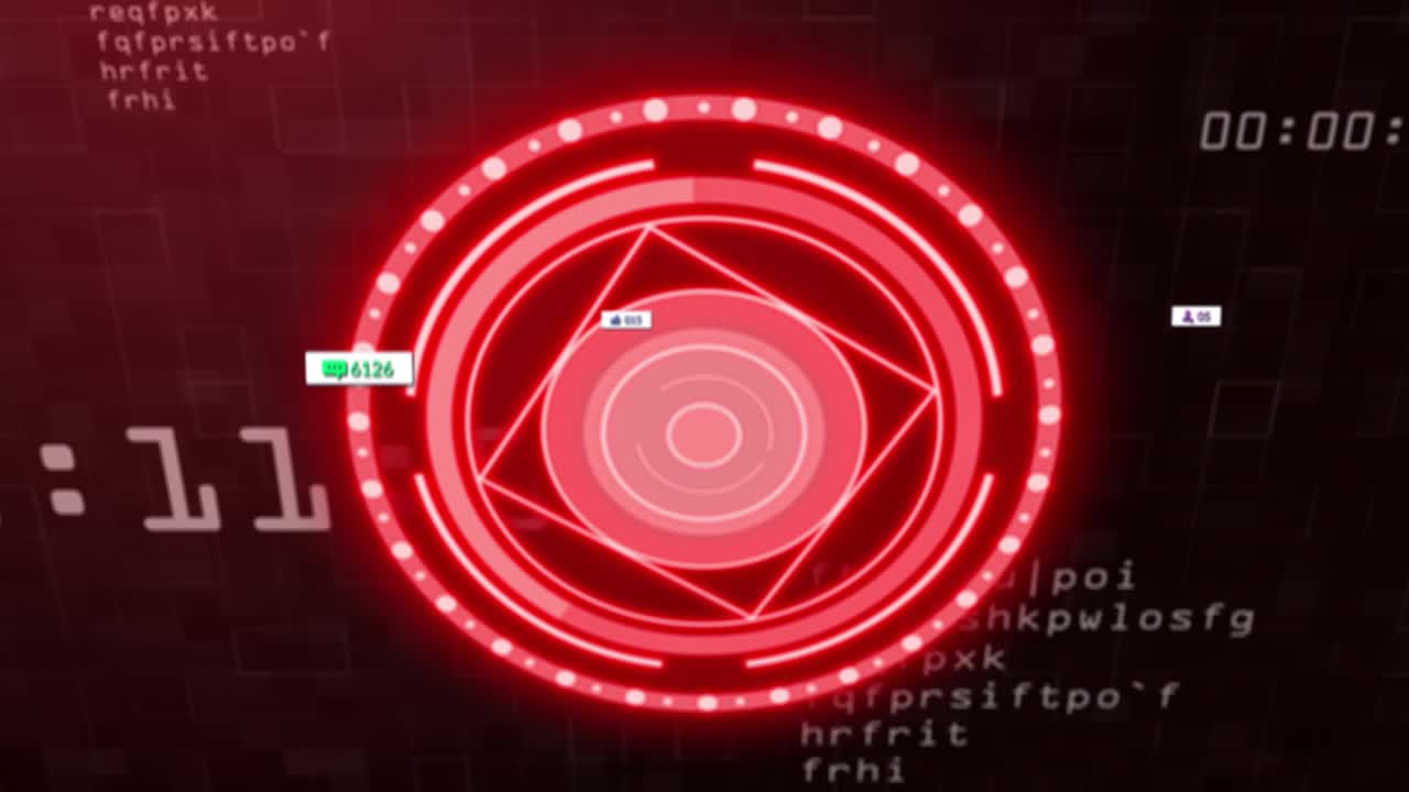 Red HUD pulsing sparking badges orbiting, cursor marking counters showing engagement growth in time