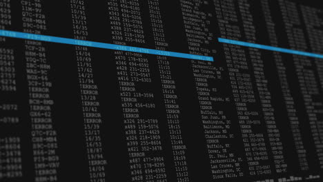 animación del procesamiento de datos en una pantalla de computadora negra y azul