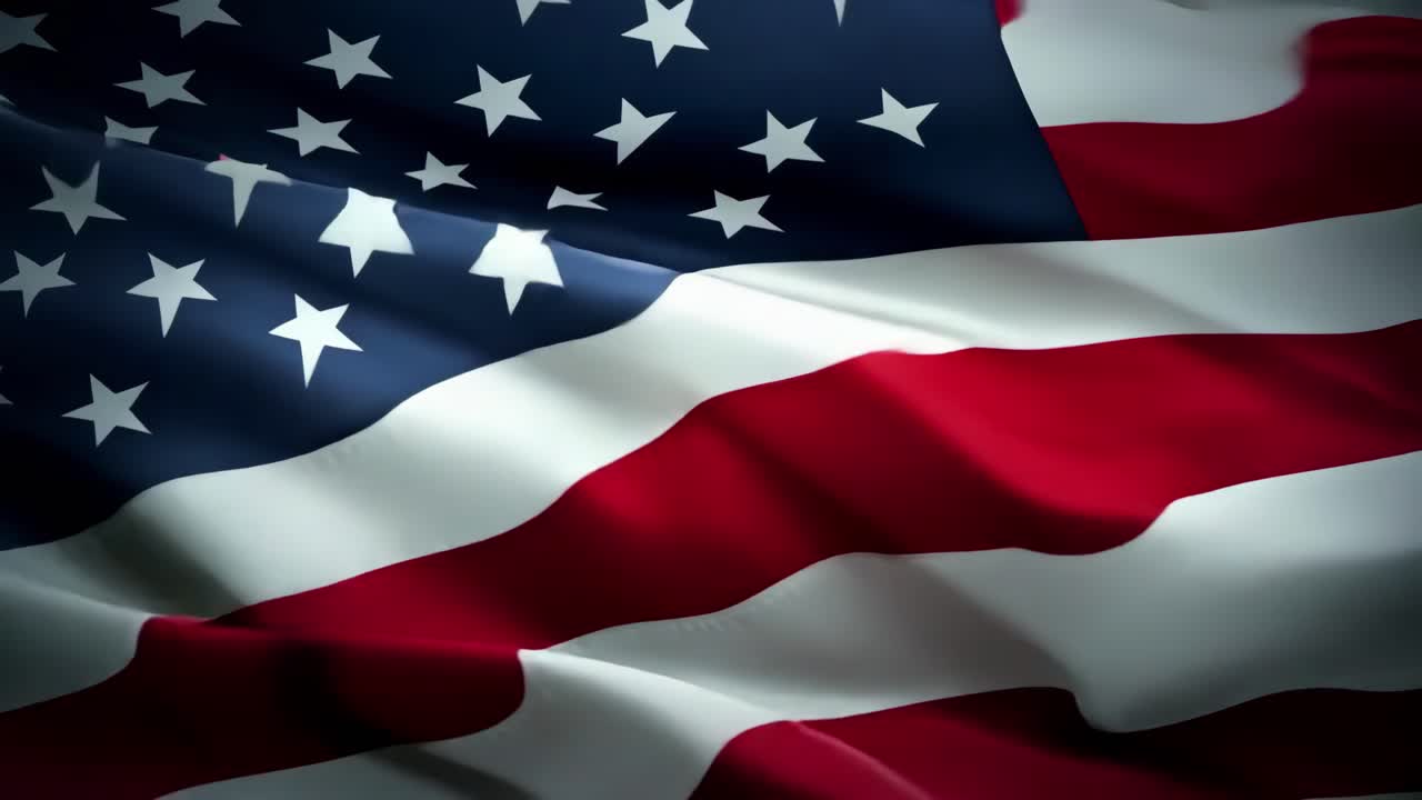 Et dynamisk videokoncept med nærbillede og en vinkeloptagelse af det amerikanske flag