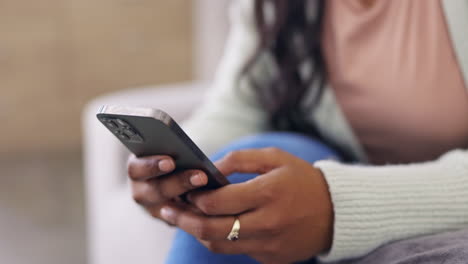 Woman,-hands-and-smartphone-for-social-media