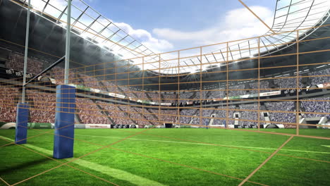 animation of virtual goal line technology overlay in soccer stadium on green field