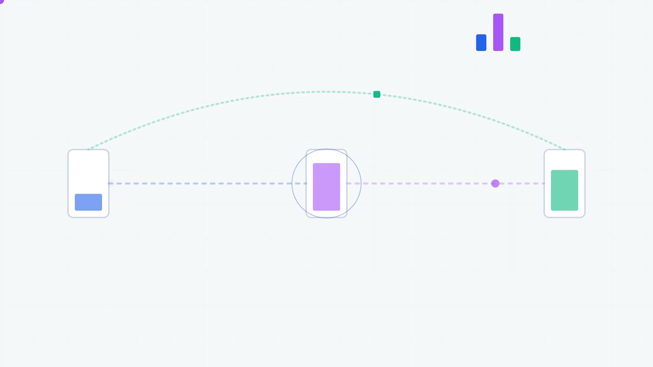 Infografica animata che mostra il trasferimento di dati tra tre dispositivi mobili