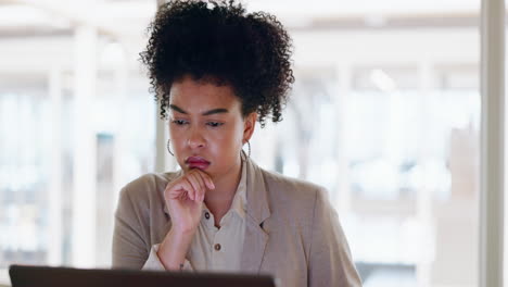 thinking, laptop and management with business