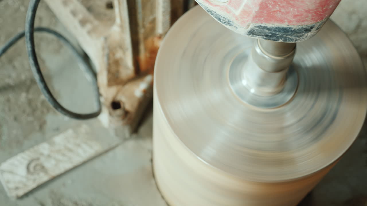 el potente taladro con punta de diamante perfora agujeros para hacer comunicaciones en la casa